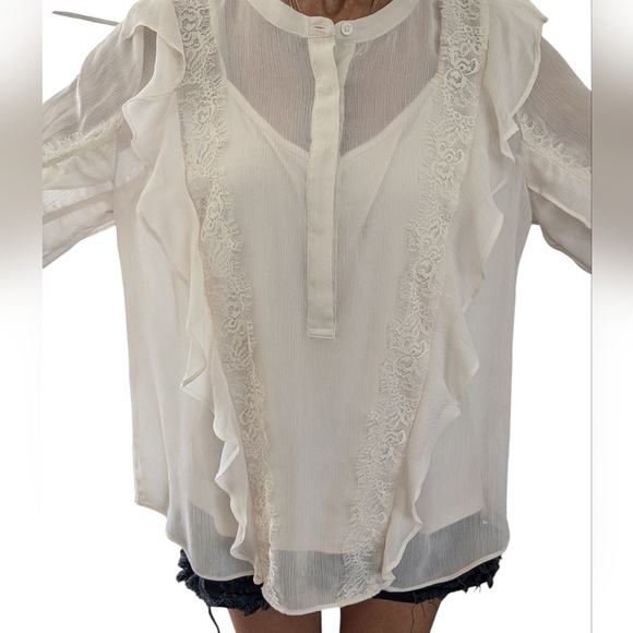 Simply Vera Vera Wang Sheer Lace Fairycore Ruffle Top Whimsical Blouse Size L - Picture 3 of 8